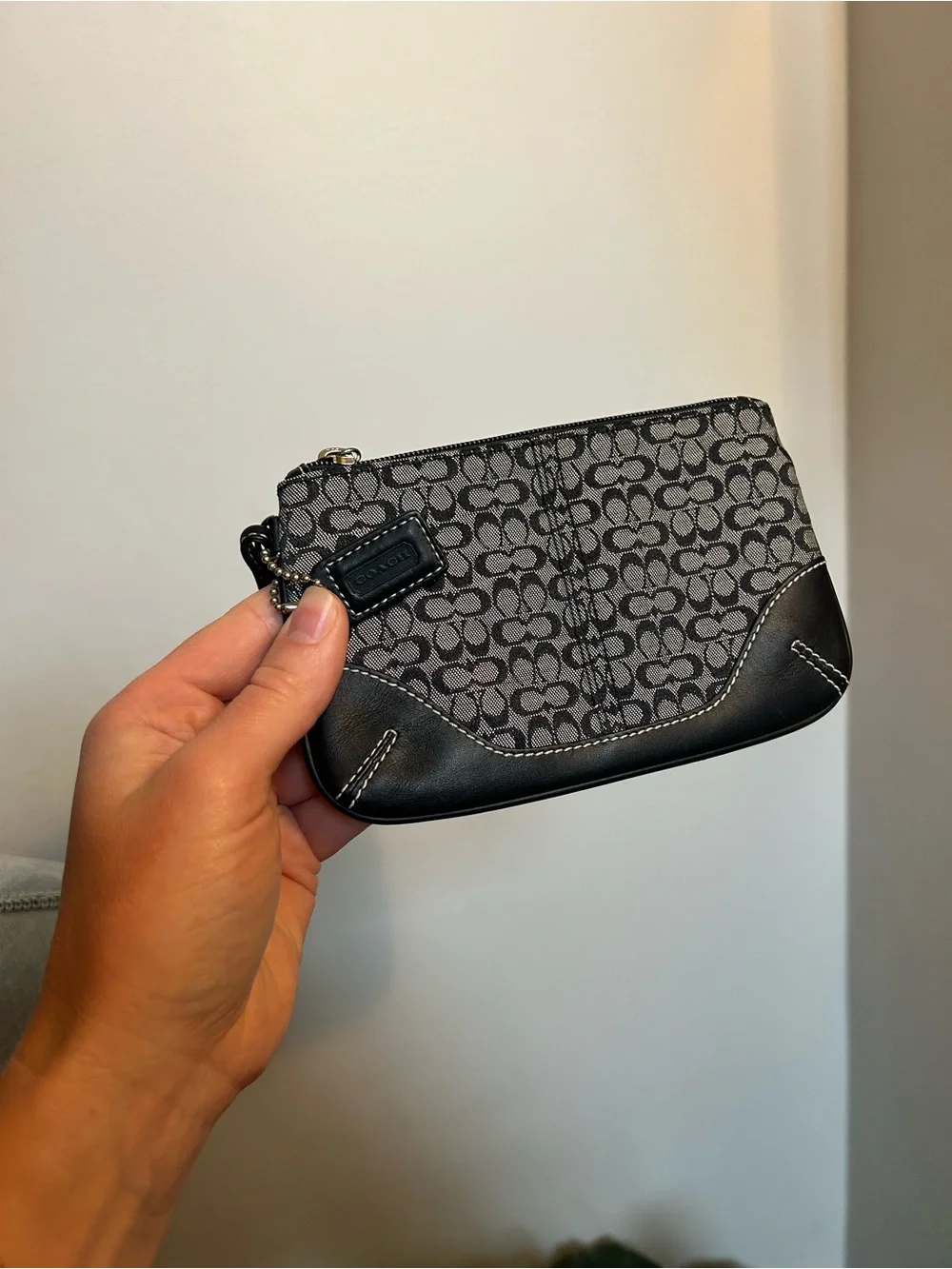 Coach Black and Gray Signature Canvas Wristlet